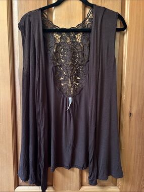 Brown Sleeveless Crochet Back Tank Top